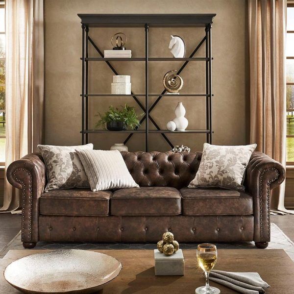 Chesterfield Sofa with Tufted Scroll Arms