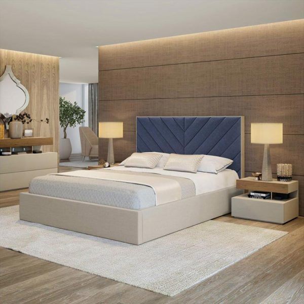 Contemporary Bed with Cross Lines Tufted Headboard