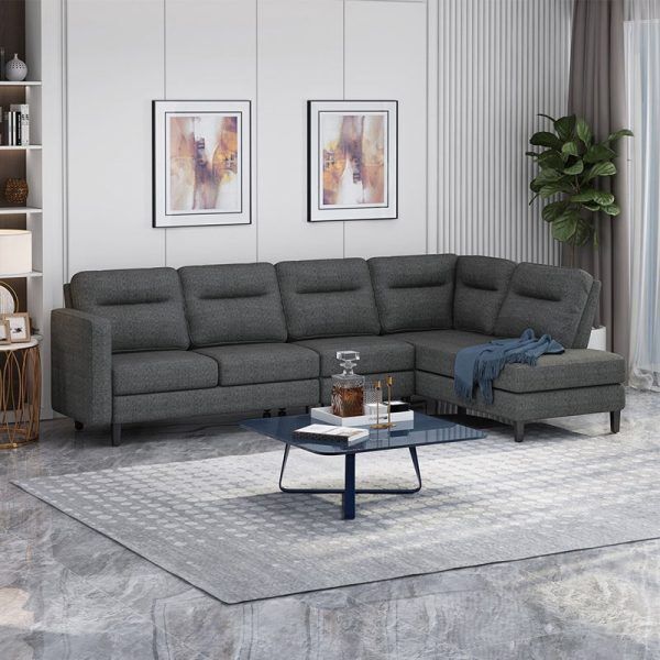 Elegant Fabric Covered Sofa with Chaise Lounge