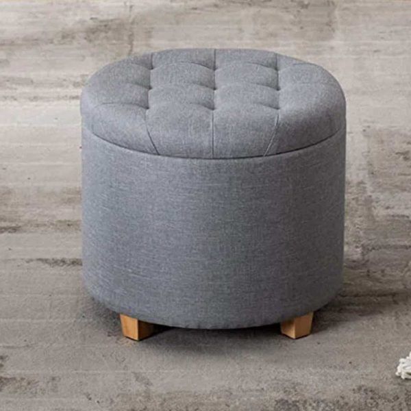 Round Linen Ottoman Storage Stool Box