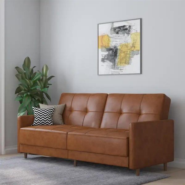 Faux Leather Tufted Back Twin Sofa