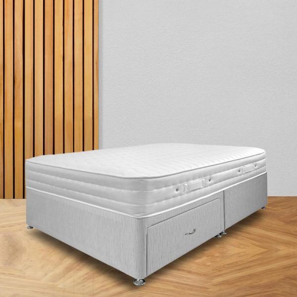 Memory Mattress and Grey Divan Bed with 2 Drawer Storage