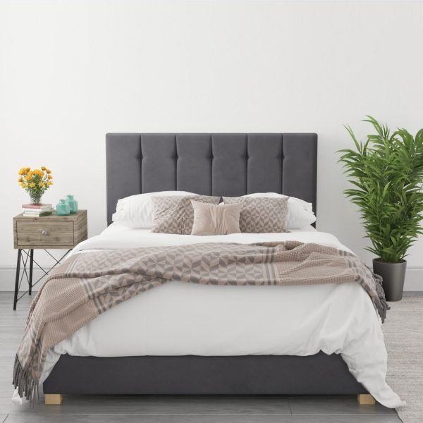 Grey Velvet Ottoman King Size Bed