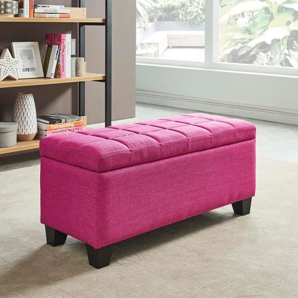 Linen Upholstered Storage Ottoman