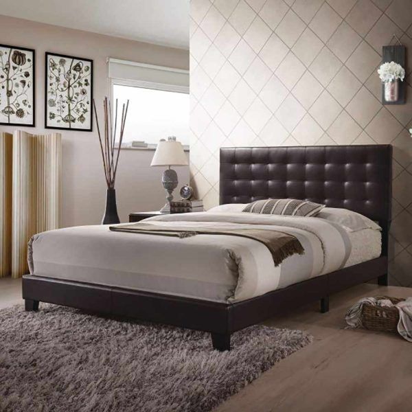 Espresso Leather Bed with Masate Design