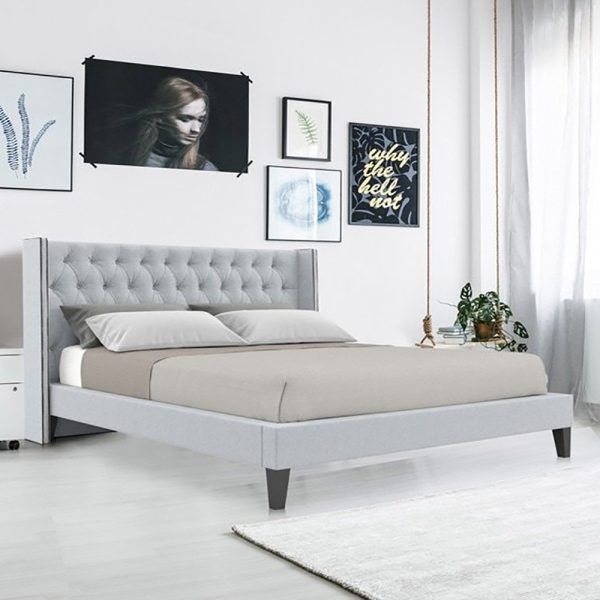 Noa Upholstered Queen Bed in Light Grey