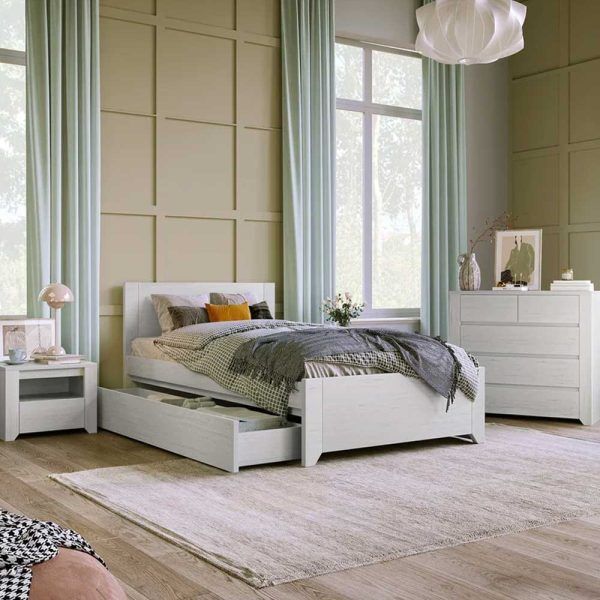 Twin Bed Set with Wood Nightstand and Chest