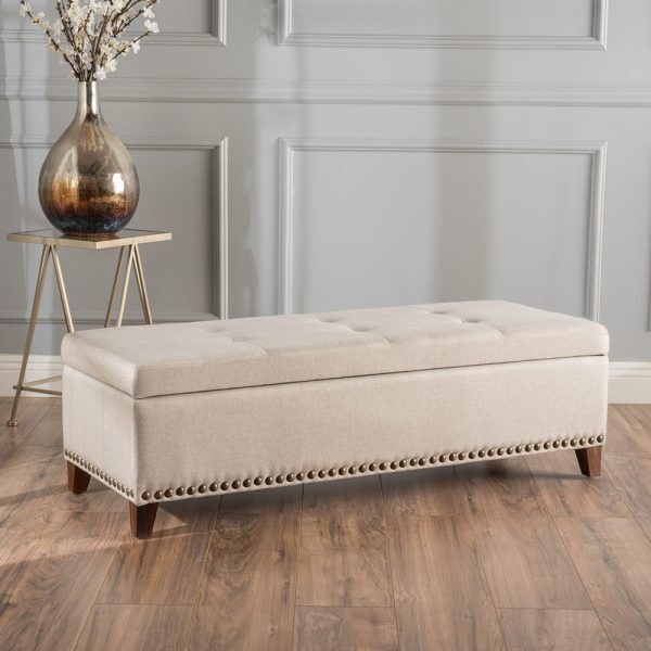 Linen Upholstered Storage Ottoman
