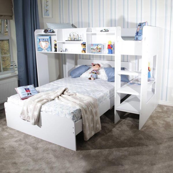 Zard Single Bunk Bed with Shelf in L-Shape