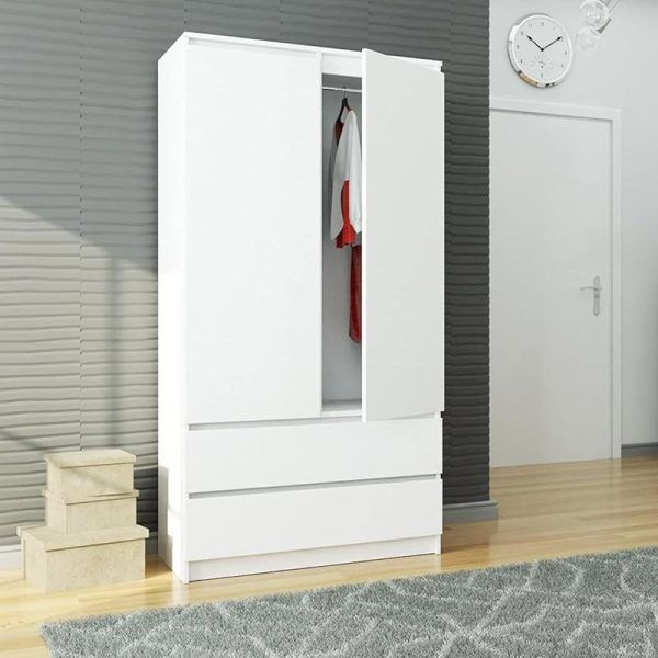 2 Door White Wardrobe with Drawers