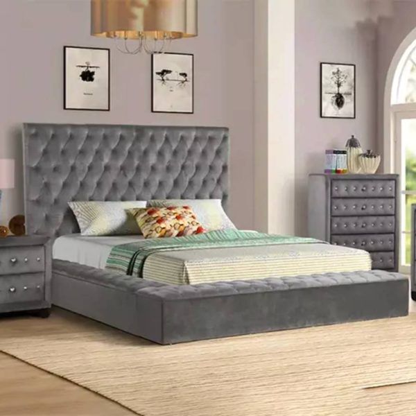 Upholstered 4 Piece Bedroom Set in Elegant Grey