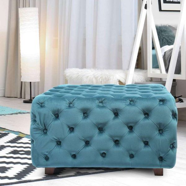 Fabric Deep Tufted Square Ottoman