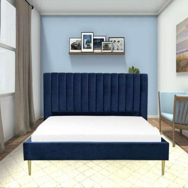 Channel Tufted Velvet Versatile Bed in Blue