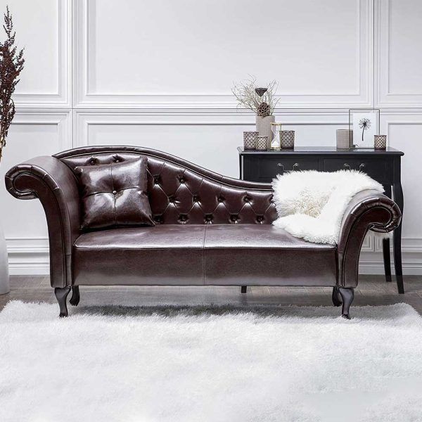 Chesterfield Chaise Lounge in Brown Faux Leather