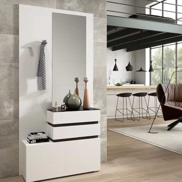 Compact Hallway Unit with Storage and Mirror