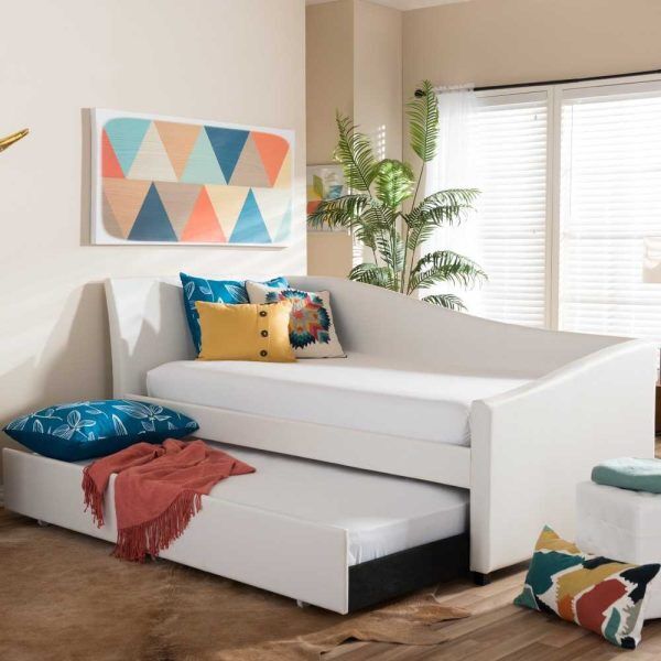 Modern Daybed in Faux Leather  with Trundle