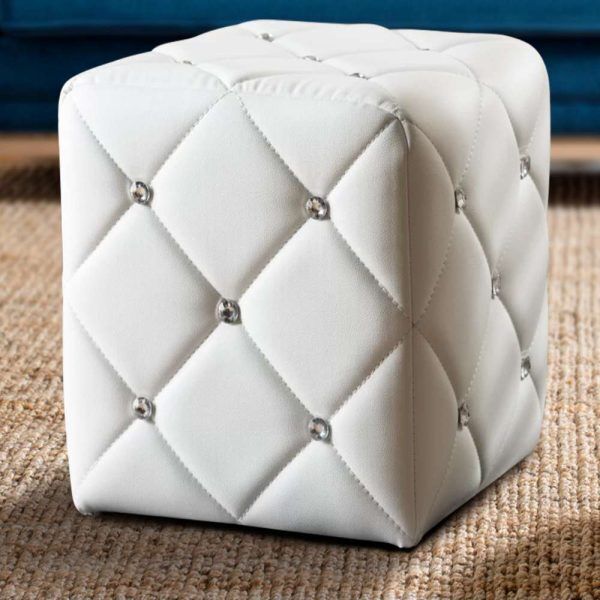 Button Tufted Diamond Design Cube Ottoman
