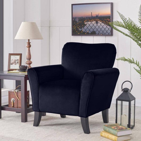 Navy Blue Velvet Armchair with Armrests