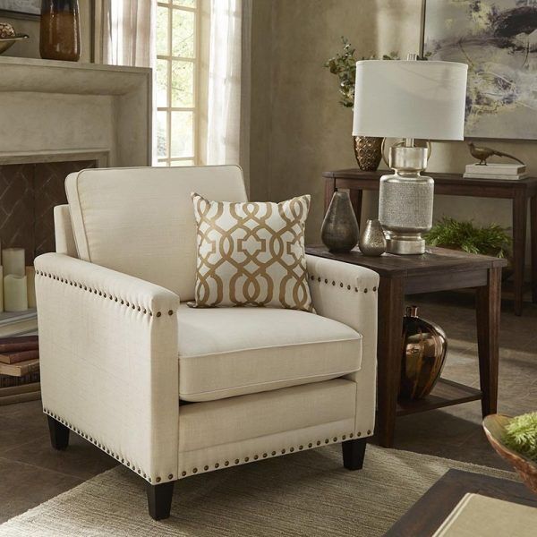 Hersfeld Ivory Fabric Nailhead Trim Chair
