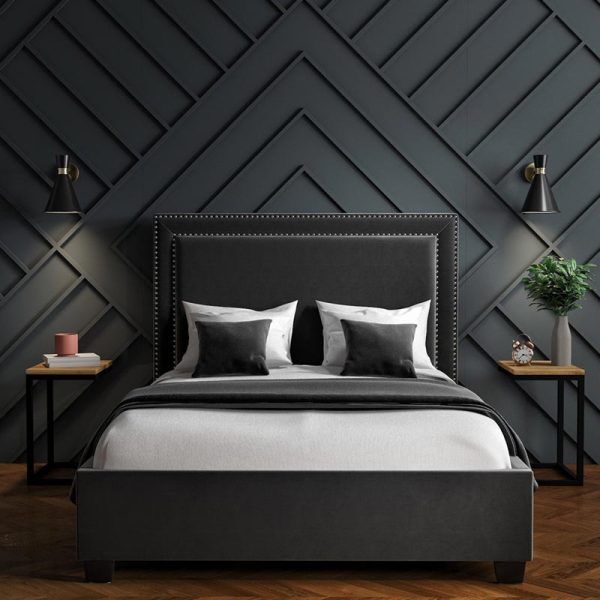 King Bed with Velvet Button Tufted Headboard