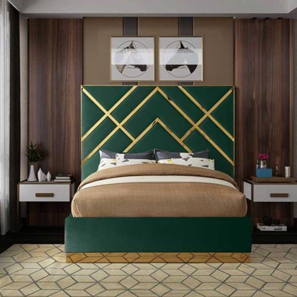 Velvet-Covered Bed with Cushioned Frame