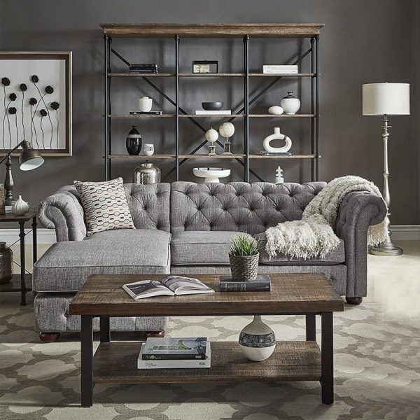 Modern Chesterfield Sofa with Tufted Scroll Arm