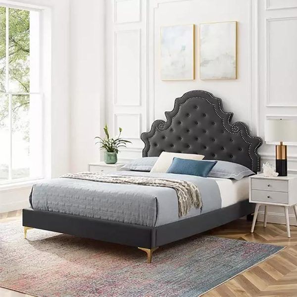 Plush and Stylish Bed with Velvet Upholstery