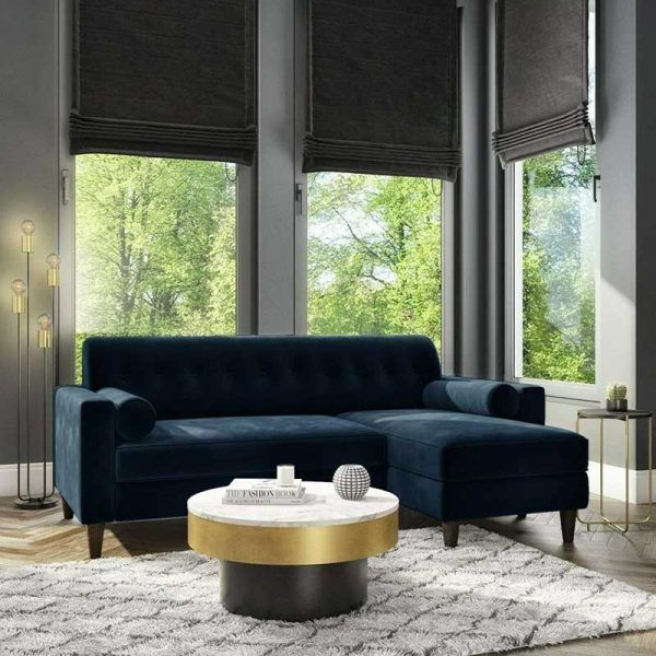 Right-Facing L Shaped Sofa in Velvet for 3-Person