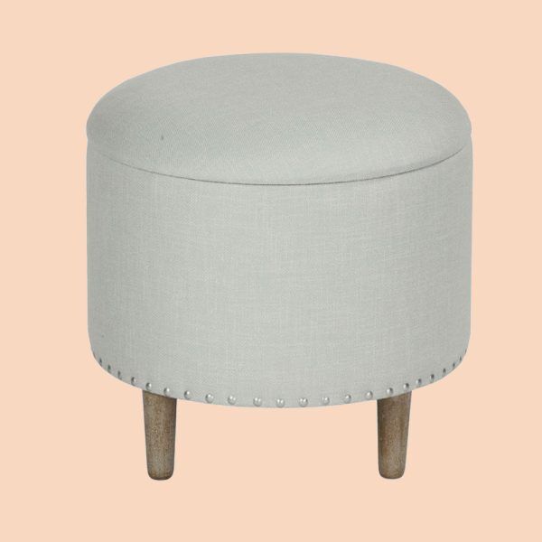 Linen Upholstered Round Storage Ottoman