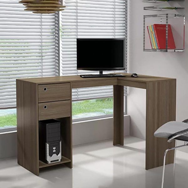 Simple Corner L-Shape Computer Desk in Walnut