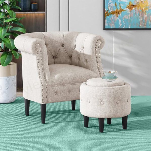 Stylish Tufted Chair with Round Ottoman