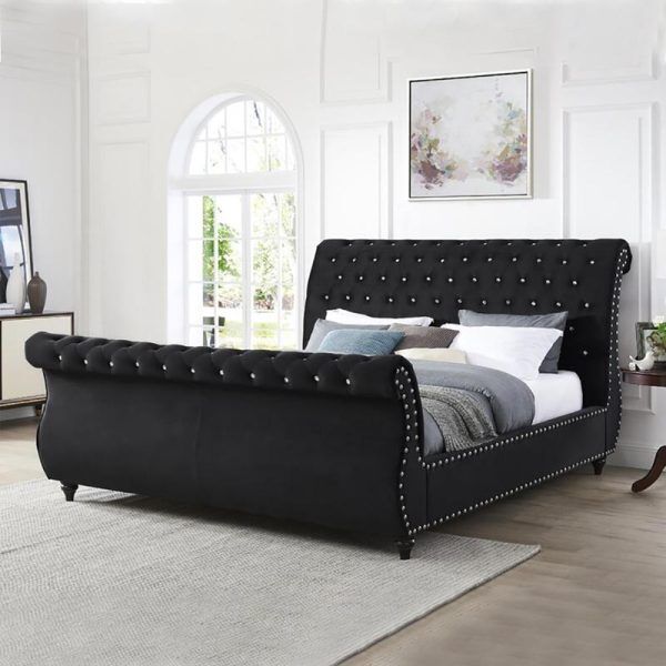 Upholstered Sleigh Bed with Tufting