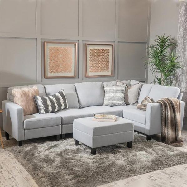 Zahra 6-piece Sofa with Ottoman in Gray